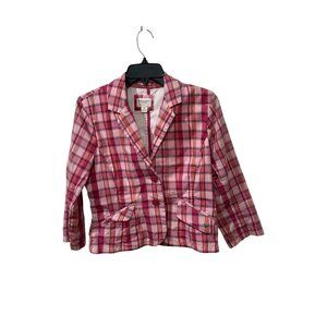 American Eagle Outfitters Womens Pink Plaid Blazer Jacket M/M Button Front Cotto